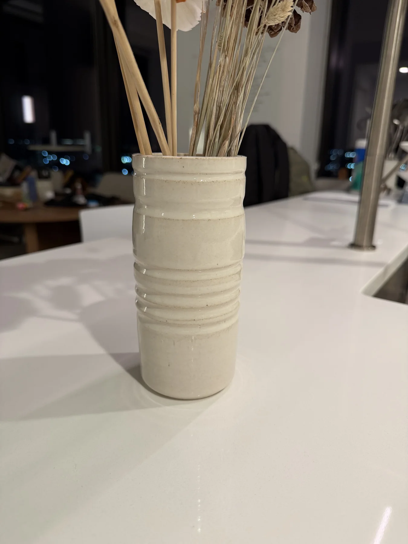 White ridged vase